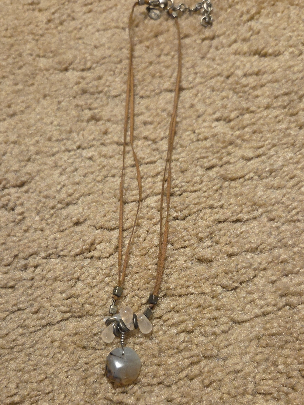 Express Tan Leather Necklace with Light Purple Pendant
